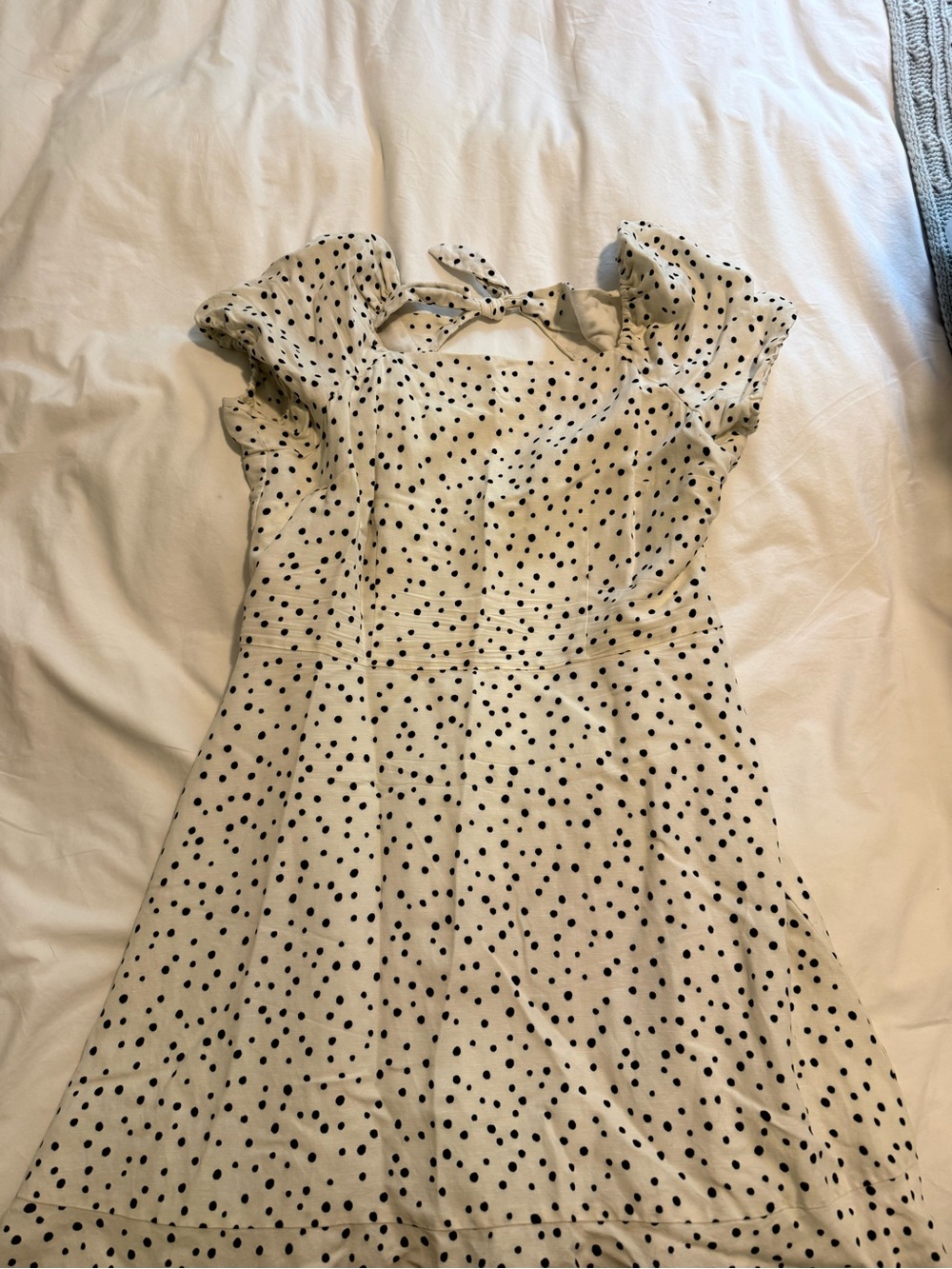 Loft Polka Dot Tie-Back Dress in Cream and Black